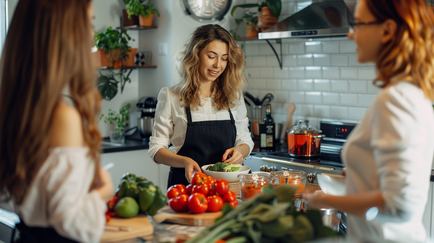Сім'я готує здорову їжу разом